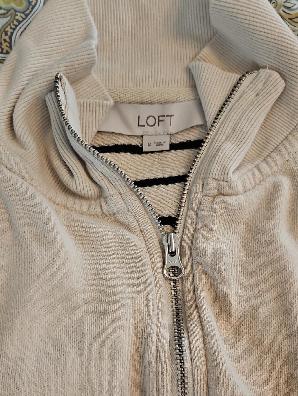 LOFT Neutral Cream Full-Zip Knit Jacket